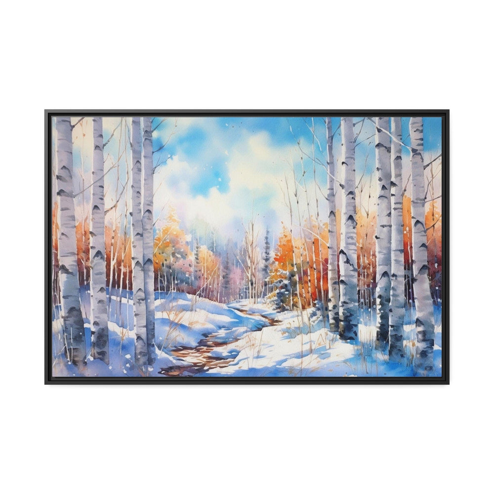 Winter Birch Trees Forest Landscape Framed Canvas Wall Art close up