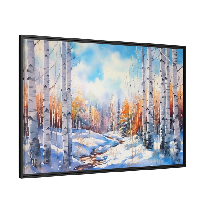 Winter Birch Trees Forest Landscape Framed Canvas Wall Art