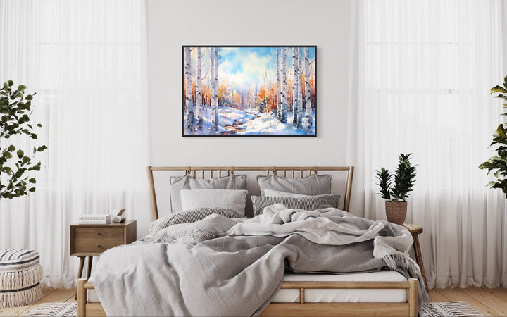 Winter Birch Trees Forest Landscape Framed Canvas Wall Art