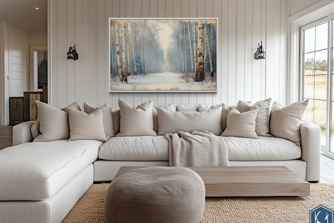 Winter Birch Trees Forest Landscape Framed Canvas Wall Art