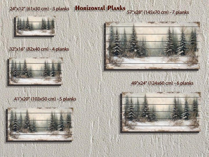 Winter Distressed Wood Wall Art – Rustic Snowy Pine Forest Painting on Wood Print
