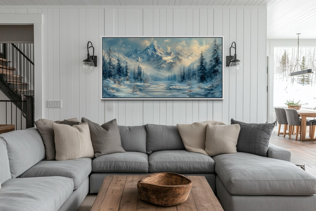 Winter Mountain Wall Art – Snowy Mountain Canvas With Frozen Lake & Alpine Scenery