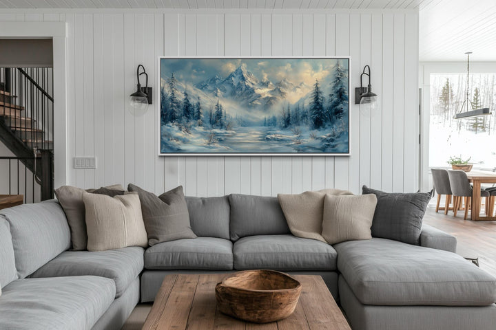Winter Mountain Wall Art – Snowy Mountain Canvas With Frozen Lake & Alpine Scenery