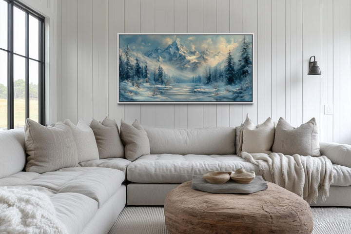 Winter Mountain Wall Art – Snowy Mountain Canvas With Frozen Lake & Alpine Scenery