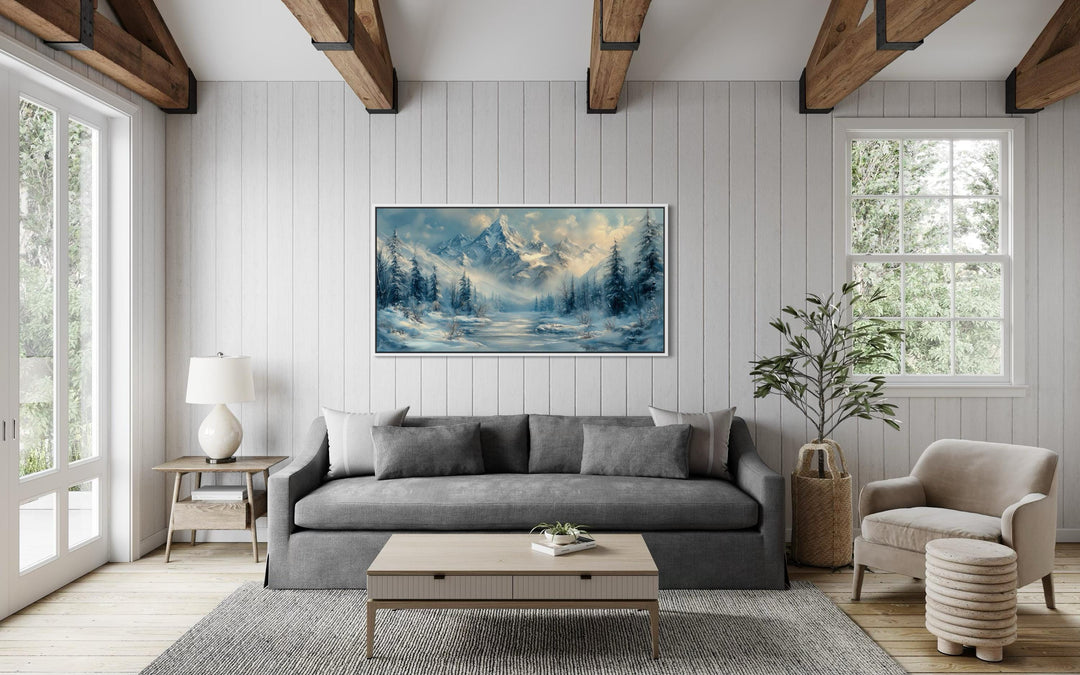 Winter Mountain Wall Art – Snowy Mountain Canvas With Frozen Lake & Alpine Scenery
