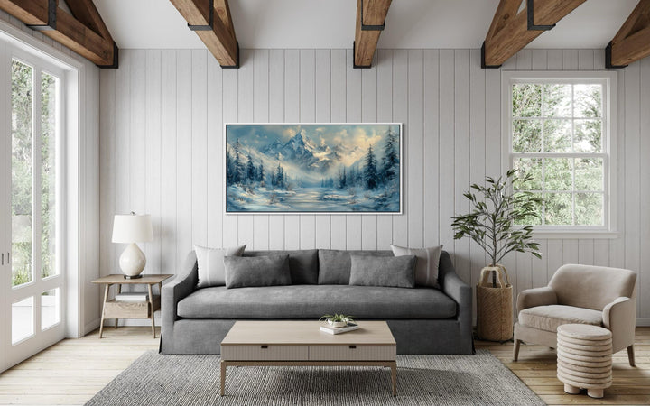 Winter Mountain Wall Art – Snowy Mountain Canvas With Frozen Lake & Alpine Scenery