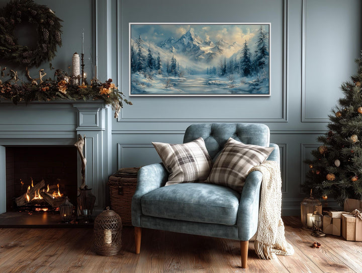 Winter Mountain Wall Art – Snowy Mountain Canvas With Frozen Lake & Alpine Scenery