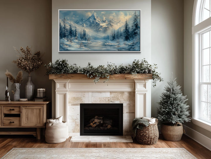 Winter Mountain Wall Art – Snowy Mountain Canvas With Frozen Lake & Alpine Scenery