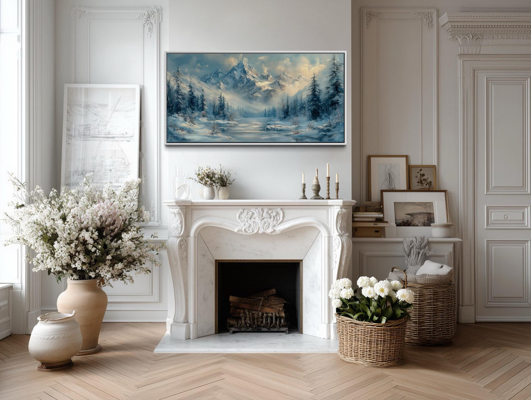 Winter Mountain Wall Art – Snowy Mountain Canvas With Frozen Lake & Alpine Scenery