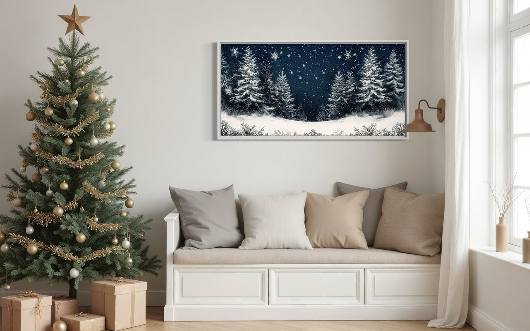 Winter Wonderland Pine Trees Forest Framed Canvas Wall Art