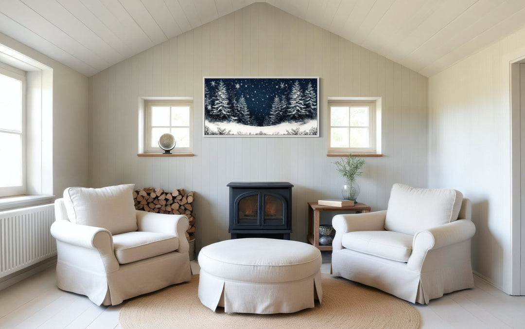 Winter Wonderland Pine Trees Forest Framed Canvas Wall Art