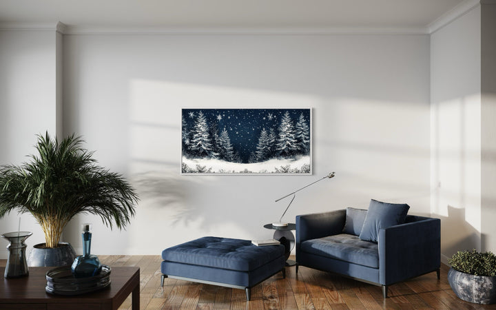 Winter Wonderland Pine Trees Forest Framed Canvas Wall Art