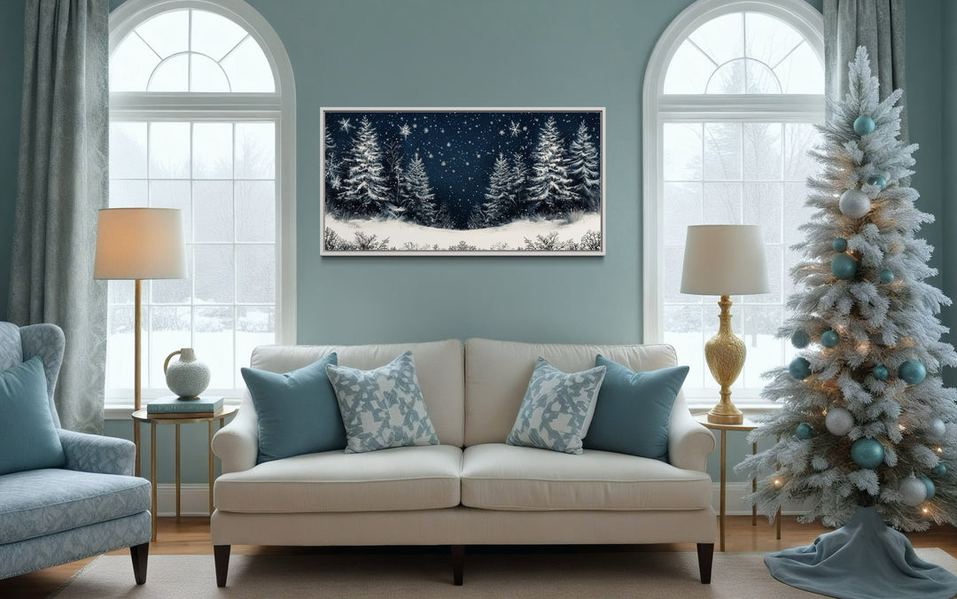 Winter Wonderland Pine Trees Forest Framed Canvas Wall Art