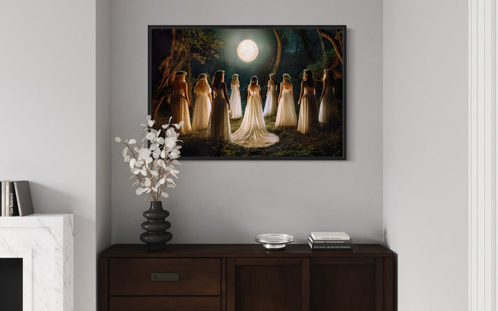 Witches Dancing In Circle In Magical Forest Moon Calling Witch Wall Art