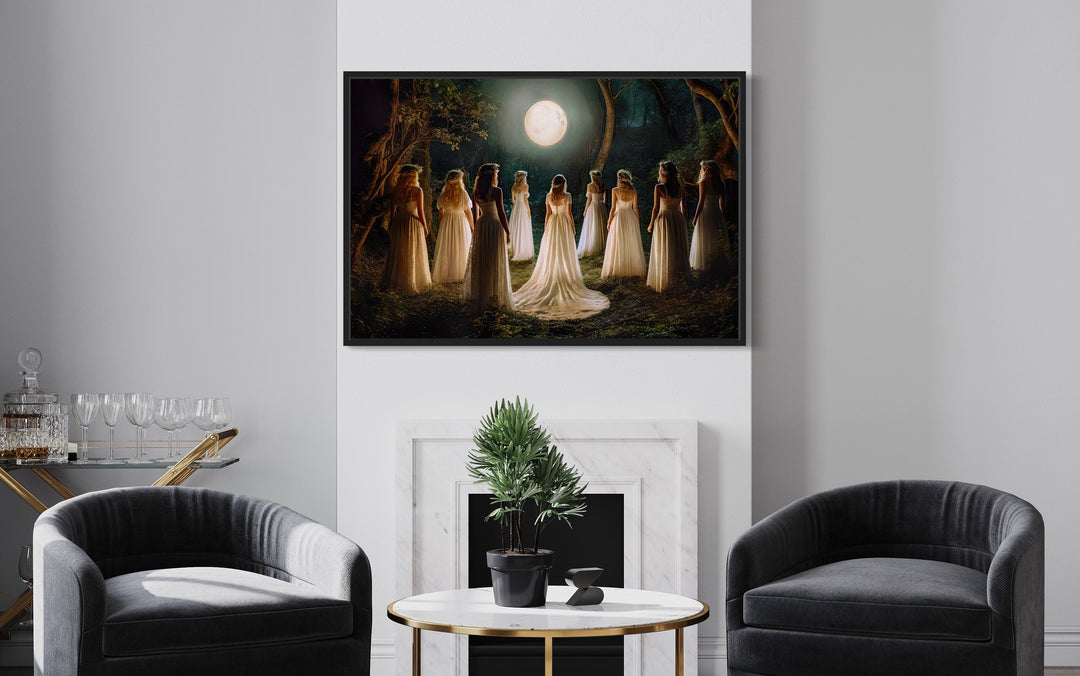 Witches Dancing In Circle In Magical Forest Moon Calling Witch Wall Art