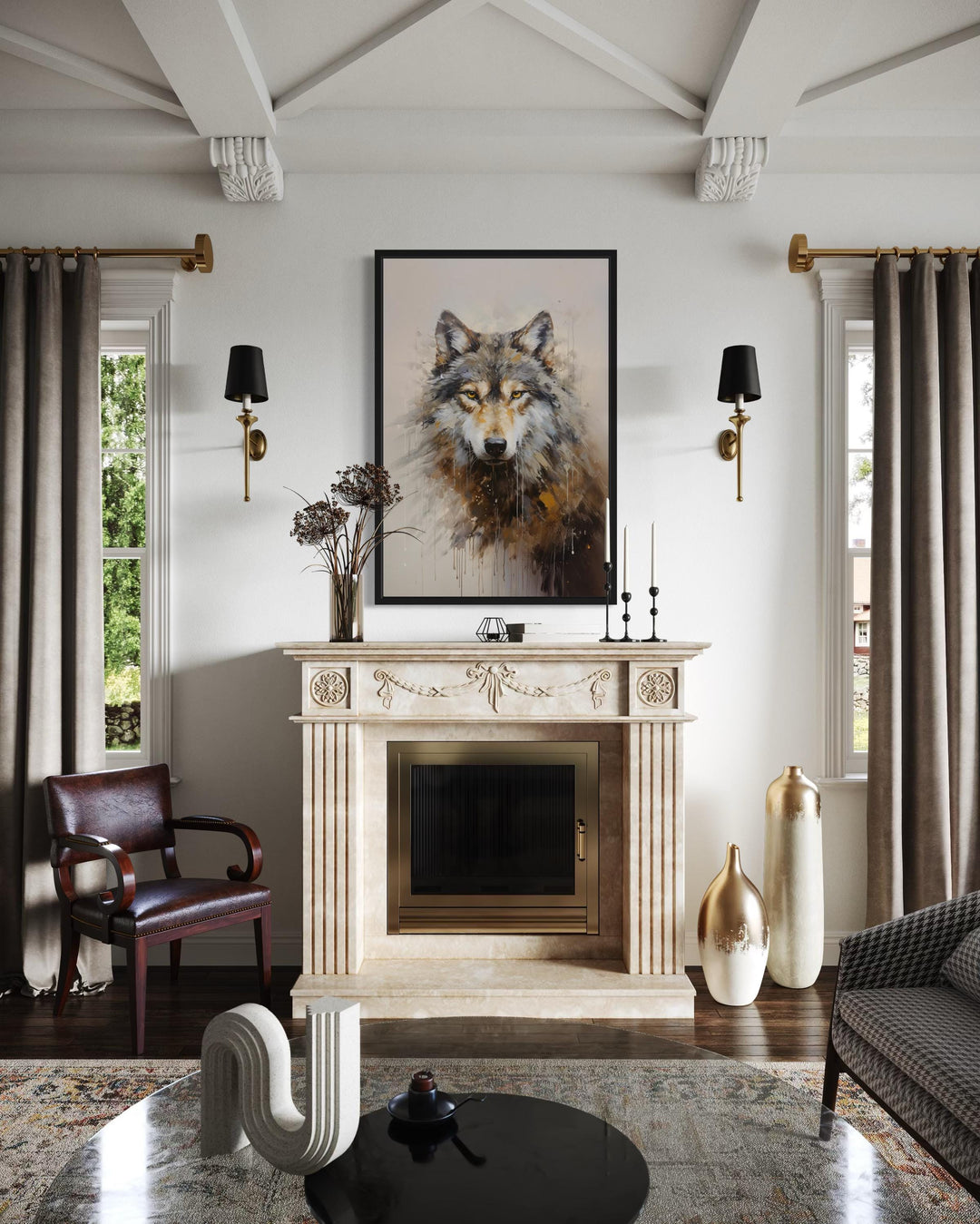 Wolf Abstract Painting Framed Canvas Wall Art