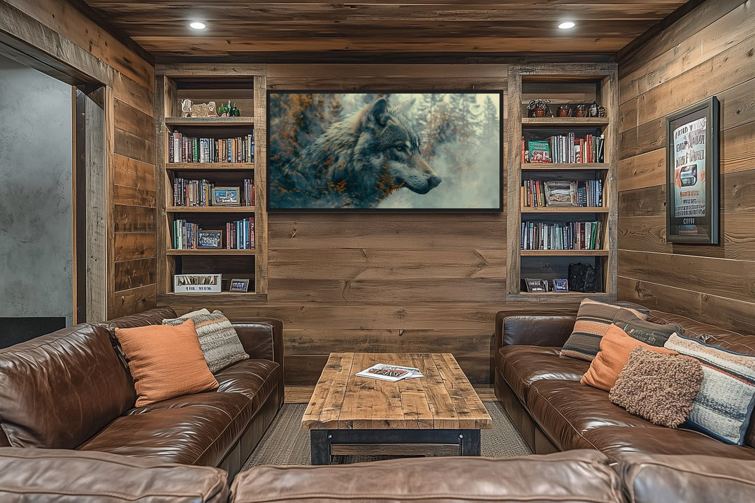 Wolf Forest Wall Art – Double Exposure Wildlife Canvas Print | Modern Rustic Decor