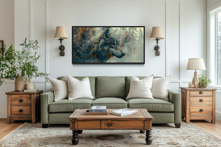 Wolf Forest Wall Art – Double Exposure Wildlife Canvas Print | Modern Rustic Decor