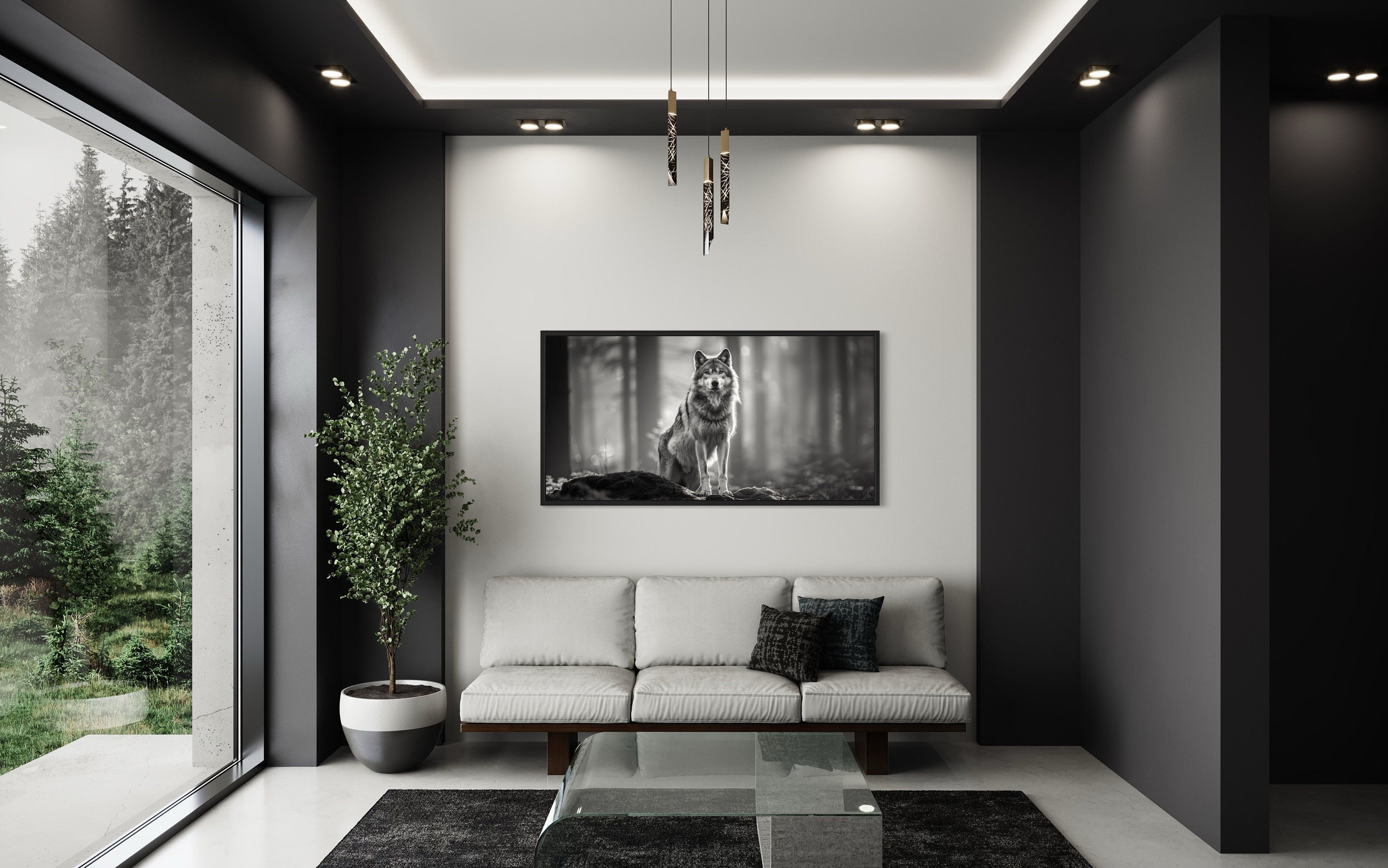 Wolf Forest B&W Canvas Wall Art | Framed Nature Photography – Wall