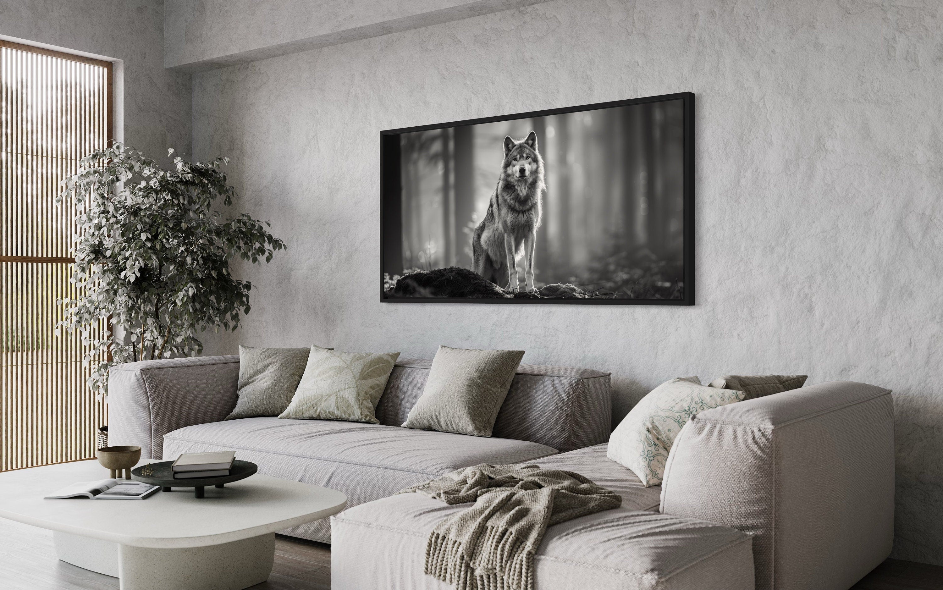 Wolf Forest B&W Canvas Wall Art | Framed Nature Photography – Wall