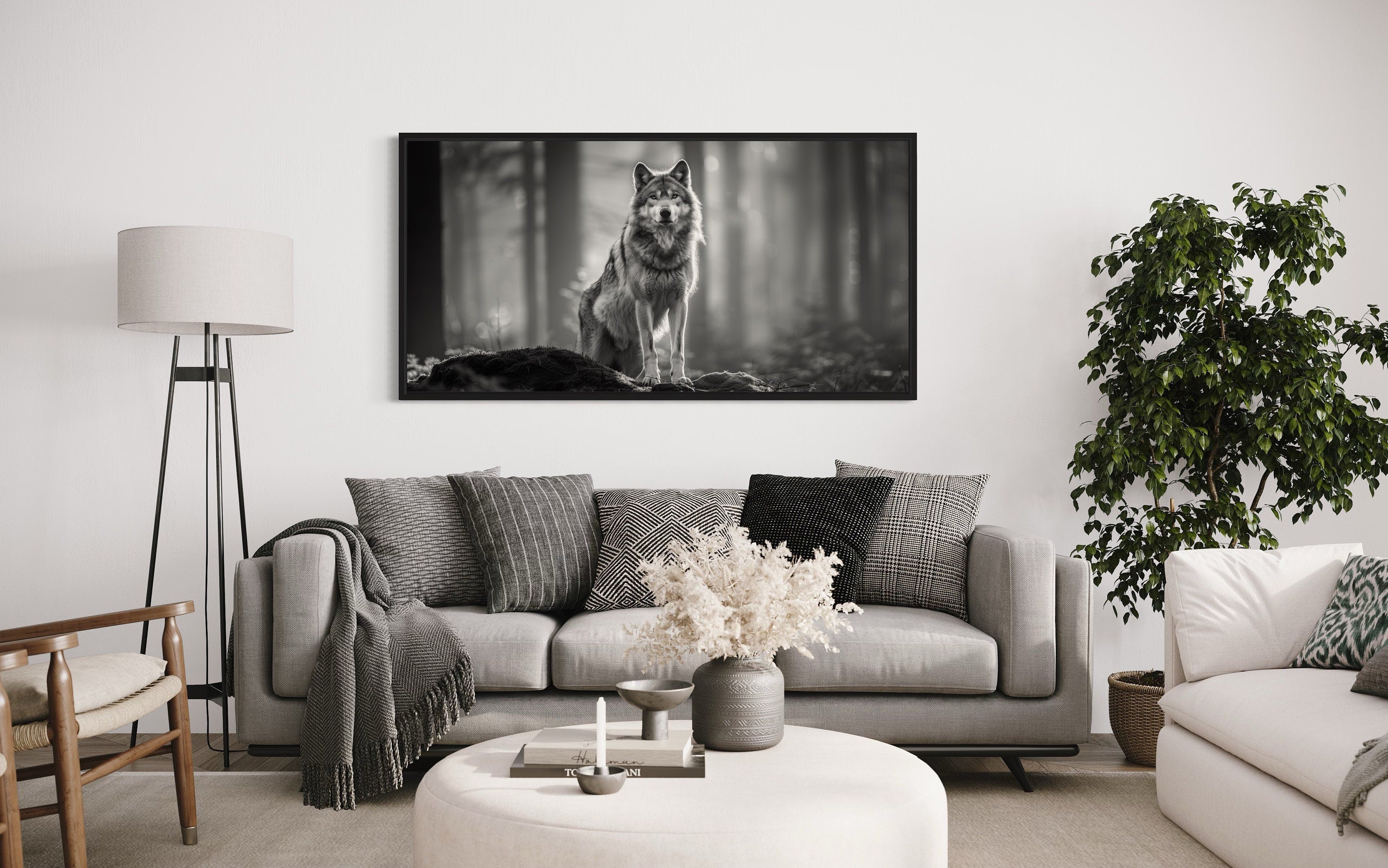 Wolf Forest B&W Canvas Wall Art | Framed Nature Photography – Wall