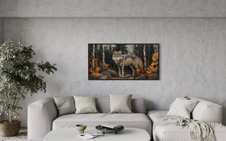 Wolf In The Forest Vintage Tapestry Style Framed Canvas Wall Art
