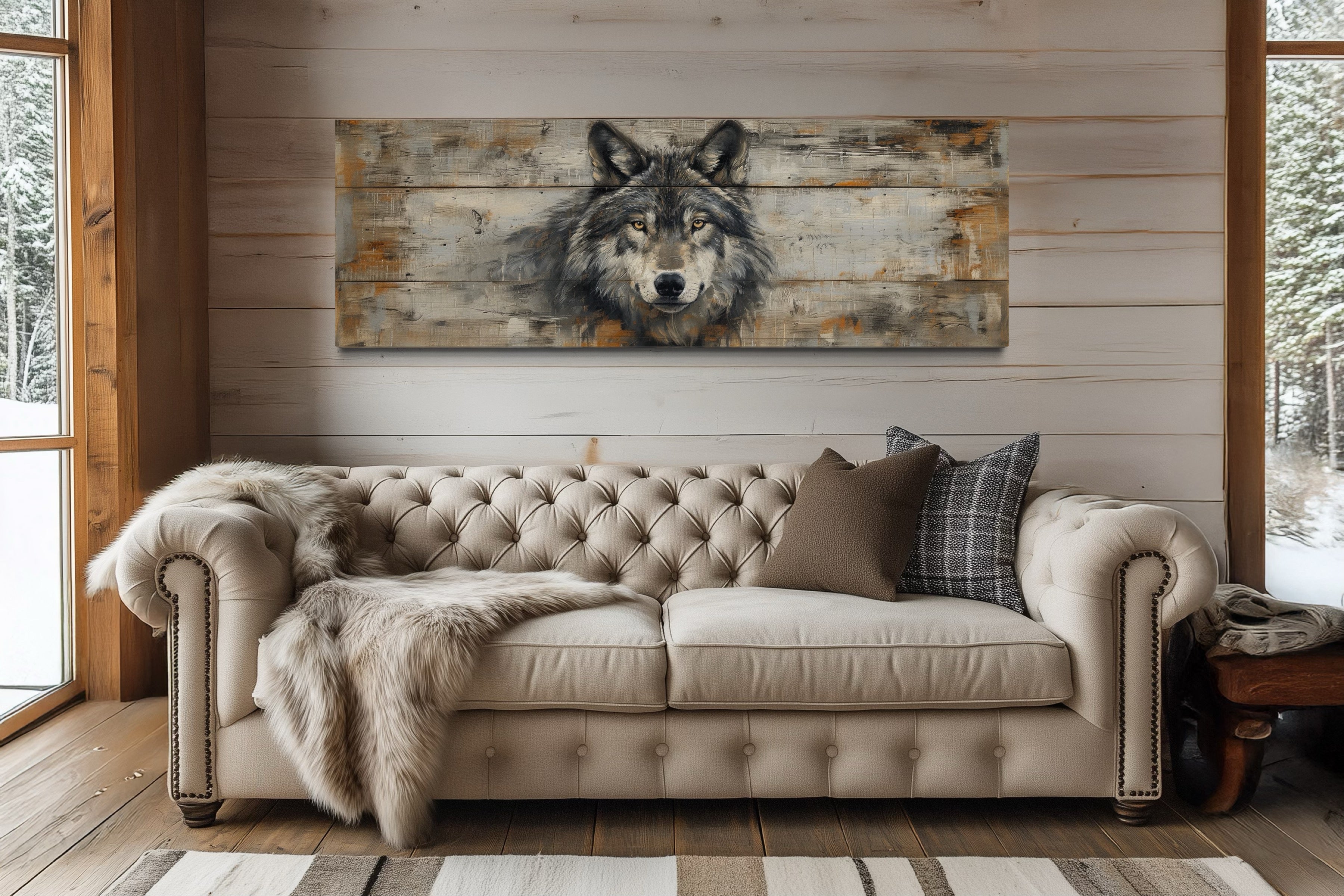 Wolf Wood Canvas Art | Rustic Framed Wall Art – Wall Decor Delights