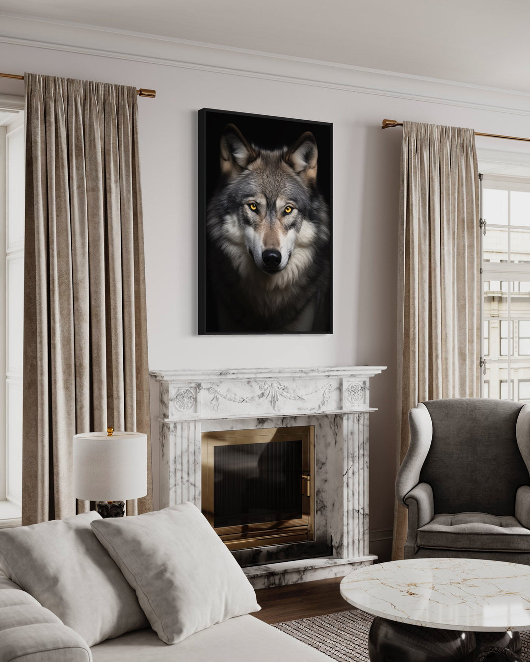 Wolf Photography Style Framed Canvas Wall Art