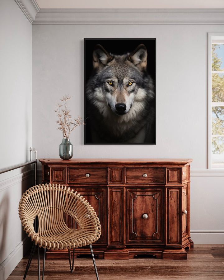 Wolf Photography Style Framed Canvas Wall Art