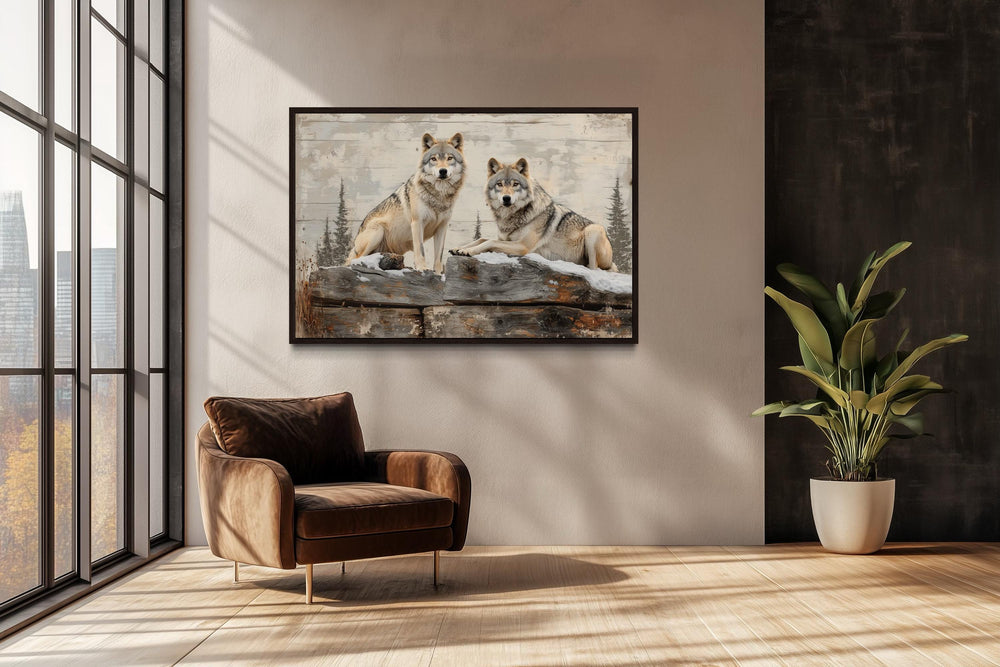 Wolves In The Forest Painting On Wood Rustic Canvas Wall Art