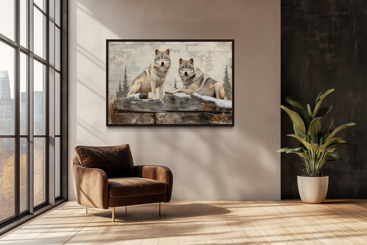 Wolves In The Forest Painting On Wood Rustic Canvas Wall Art