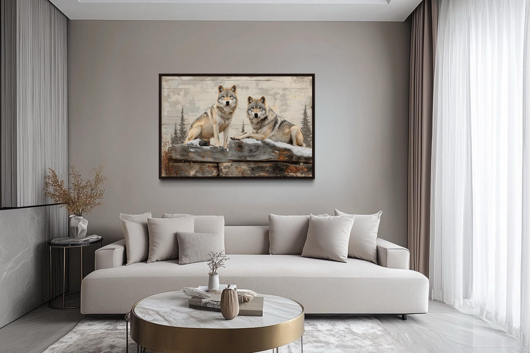 Wolves In The Forest Painting On Wood Rustic Canvas Wall Art
