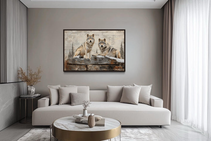 Wolves In The Forest Painting On Wood Rustic Canvas Wall Art