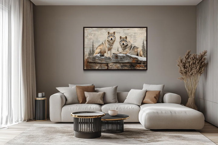 Wolves In The Forest Painting On Wood Rustic Canvas Wall Art