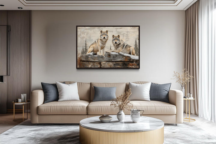 Wolves In The Forest Painting On Wood Rustic Canvas Wall Art