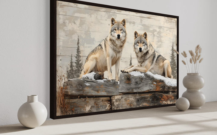 Wolves In The Forest Painting On Wood Rustic Canvas Wall Art