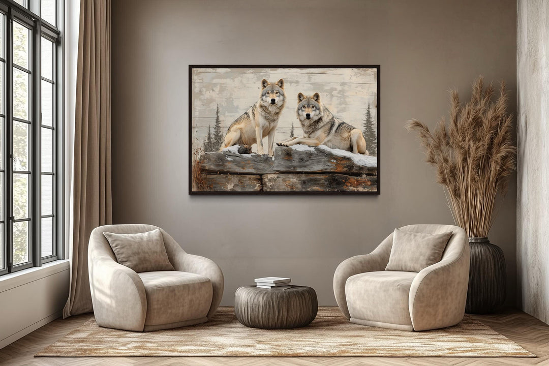 Wolves In The Forest Painting On Wood Rustic Canvas Wall Art