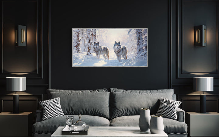 Wolves in Winter Forest Snow Photography Style Canvas Wall Art