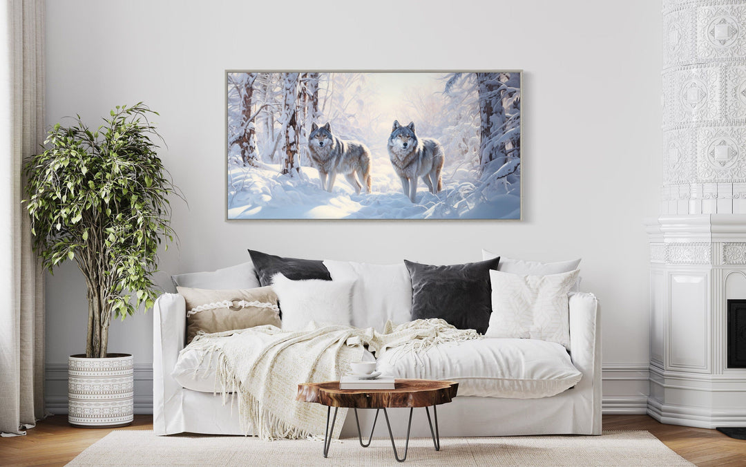 Wolves in Winter Forest Snow Photography Style Canvas Wall Art