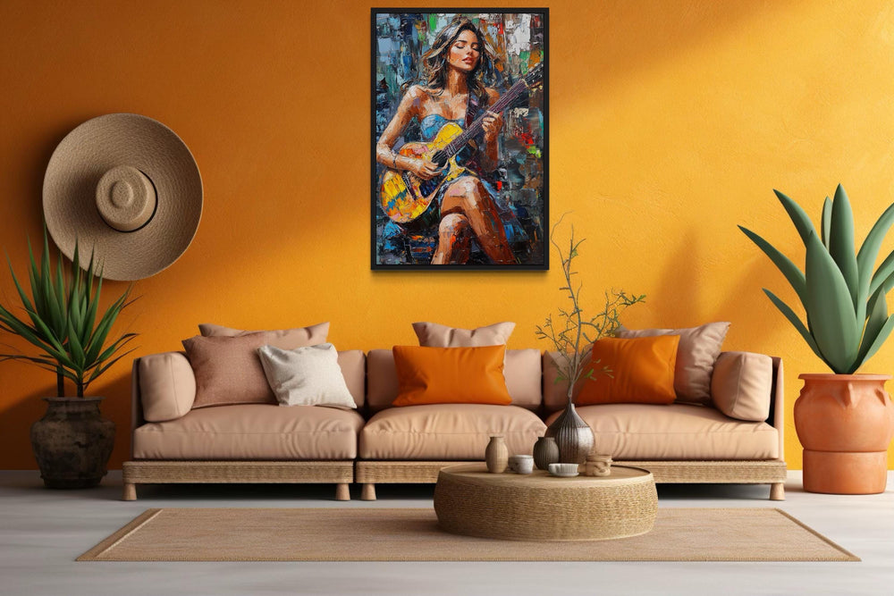 Woman Playing Guitar Modern Abstract Music Wall Art