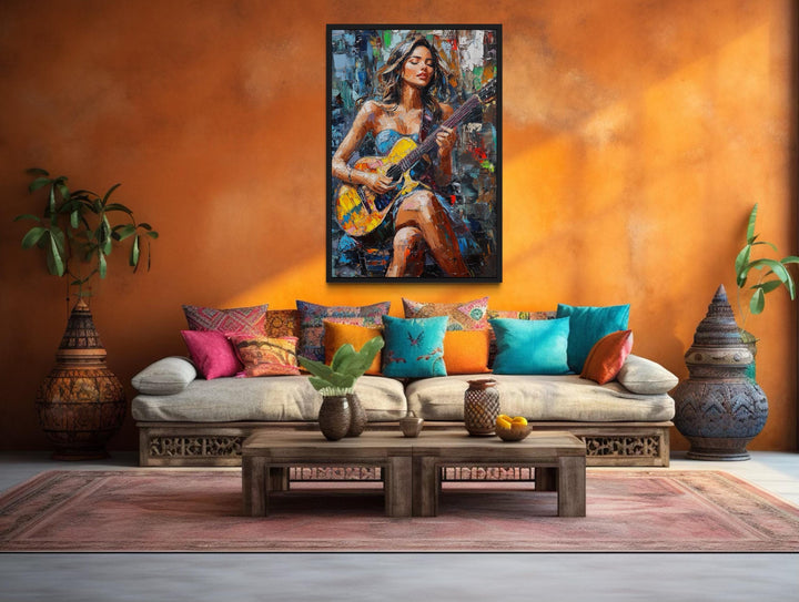 Woman Playing Guitar Modern Abstract Music Wall Art