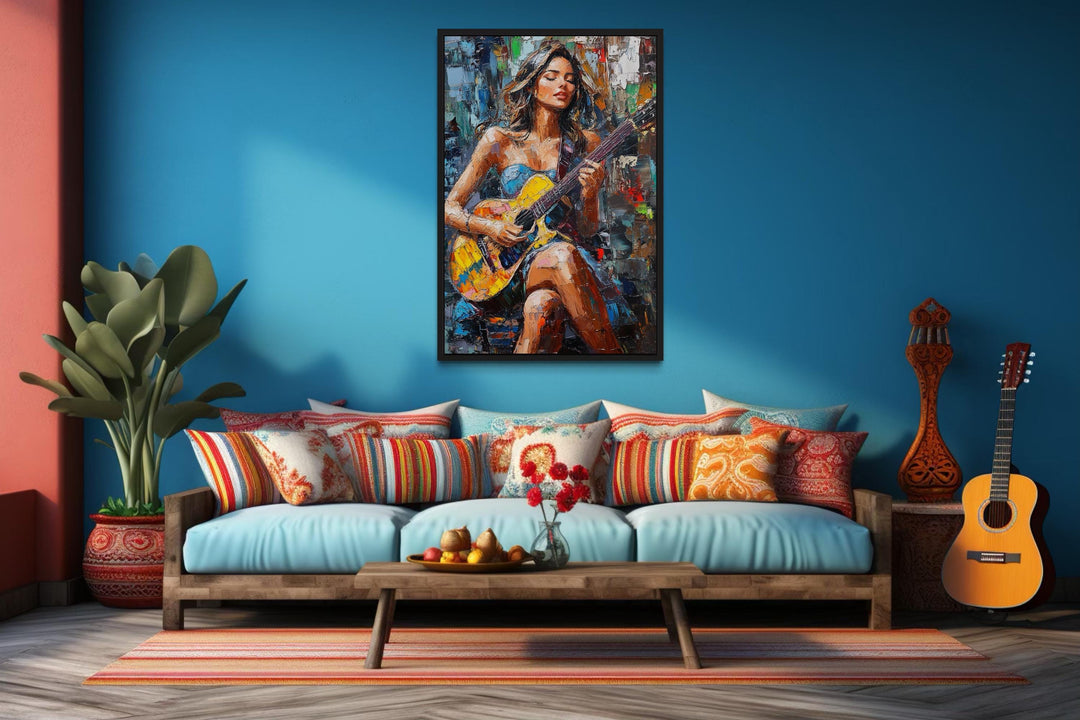Woman Playing Guitar Modern Abstract Music Wall Art