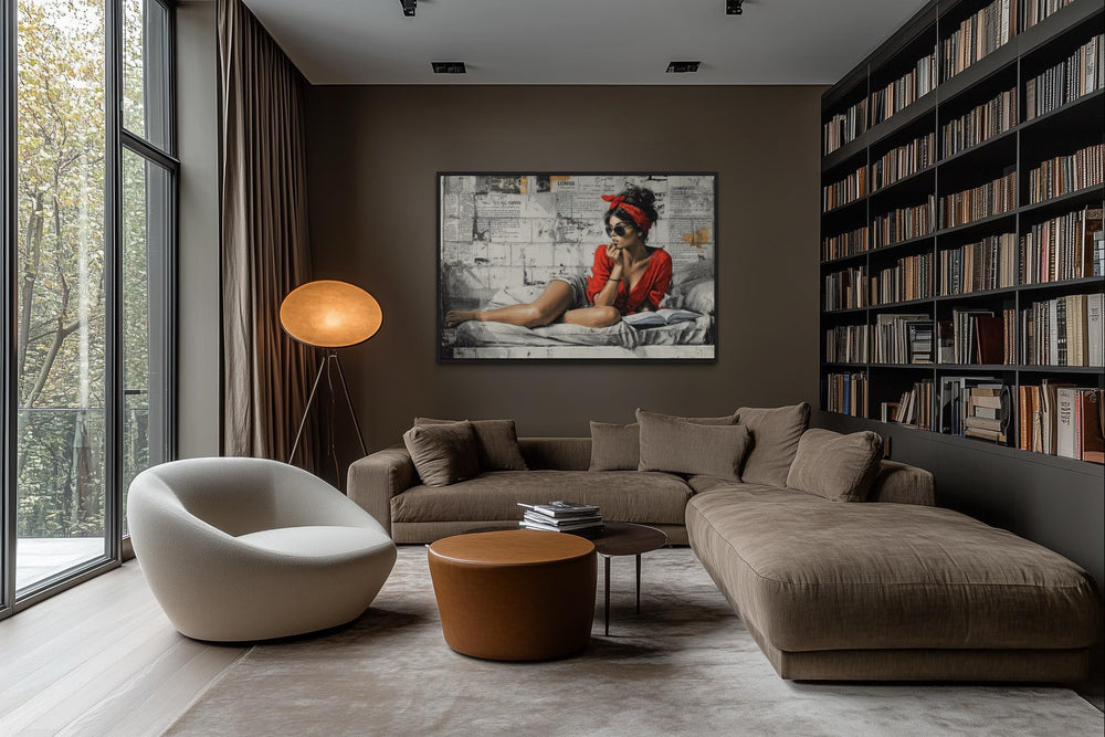 Woman Reading On Bed – Graffiti Wall Art Urban Lounge Decor, Modern Street Art Style Canvas