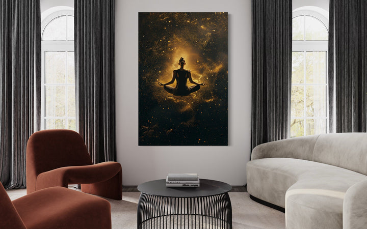 Woman in Lotus Pose Zen Meditation Framed Canvas Wall Art