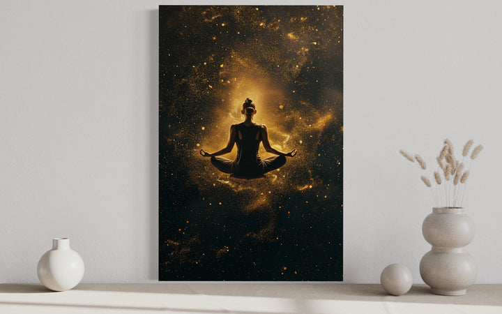 Woman in Lotus Pose Zen Meditation Framed Canvas Wall Art