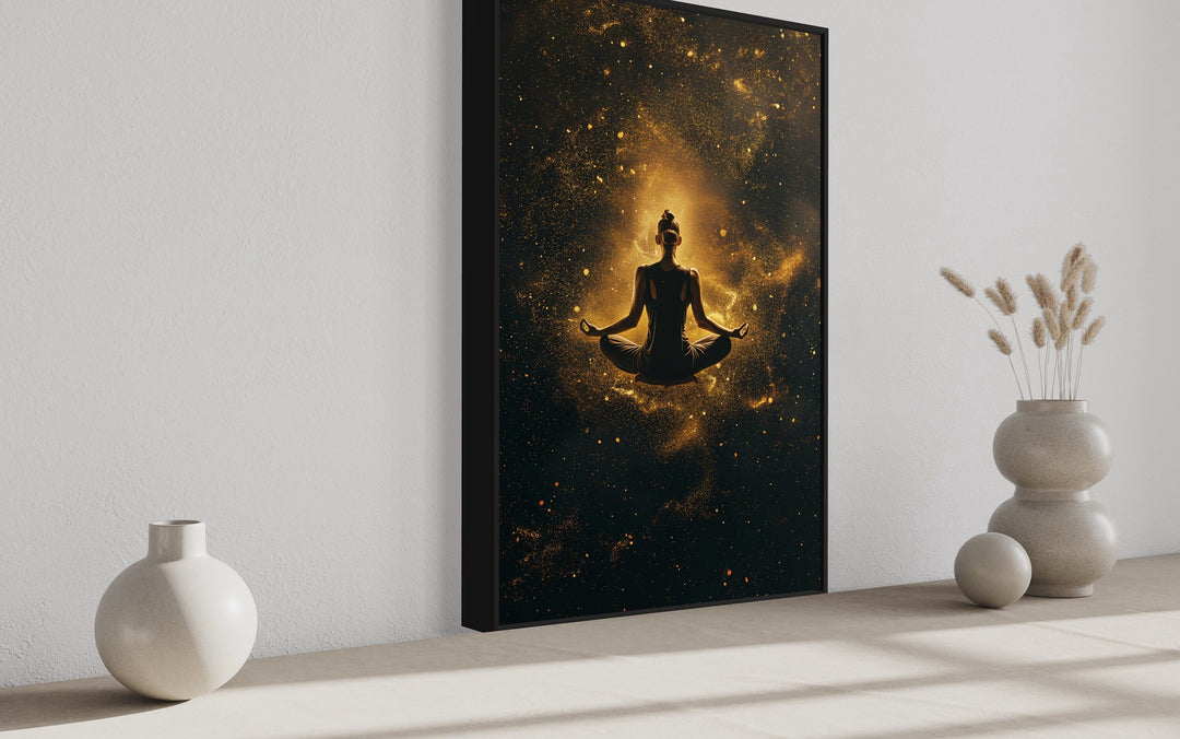 Woman in Lotus Pose Zen Meditation Framed Canvas Wall Art