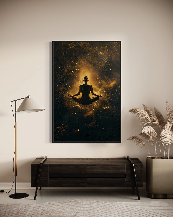 Woman in Lotus Pose Zen Meditation Framed Canvas Wall Art