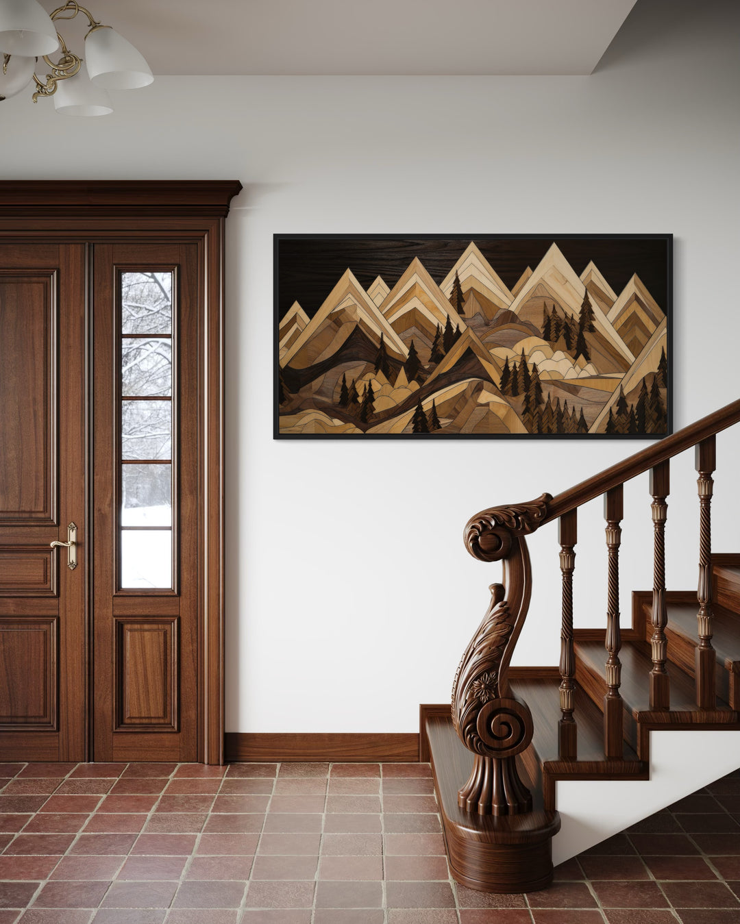 Wood Mountain Painting Framed Canvas Wall Art