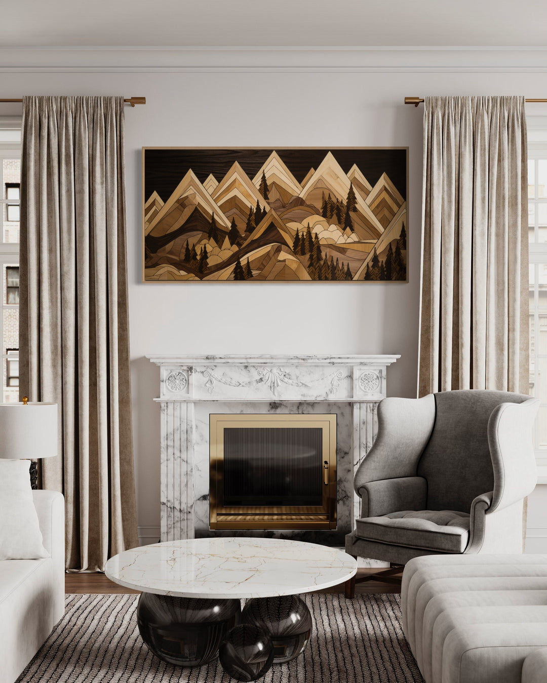 Wood Mountain Painting Framed Canvas Wall Art