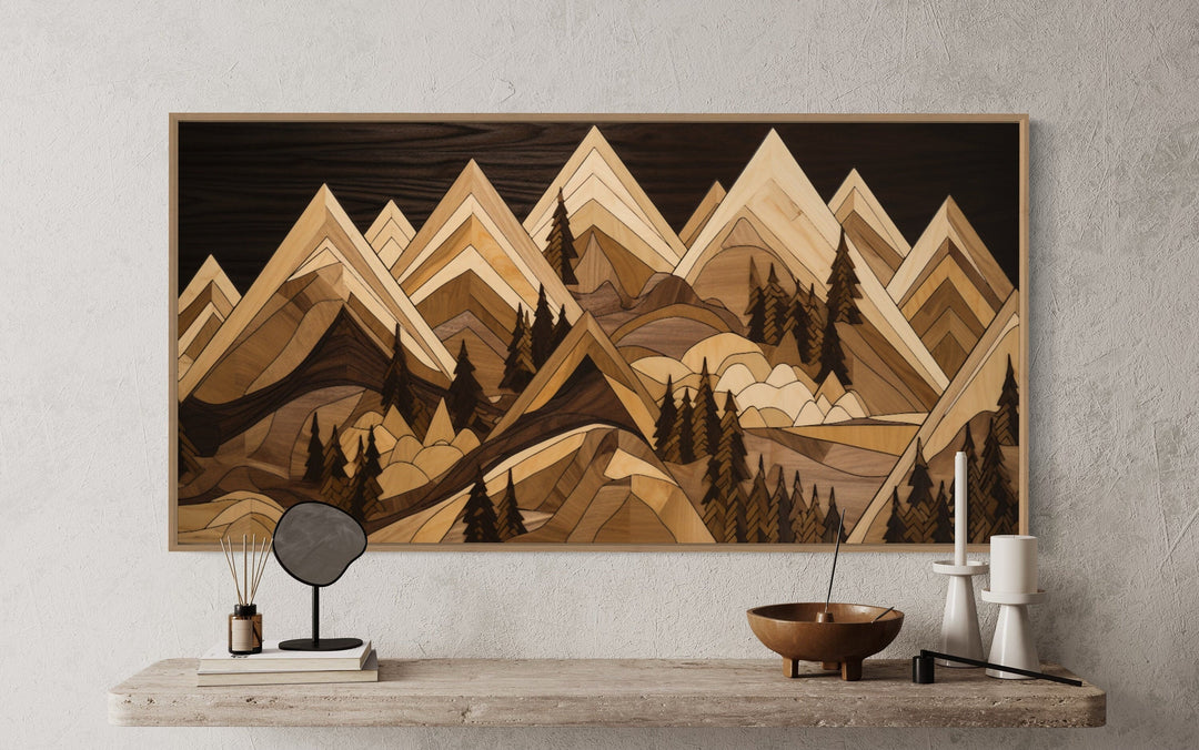 Wood Mountain Painting Framed Canvas Wall Art